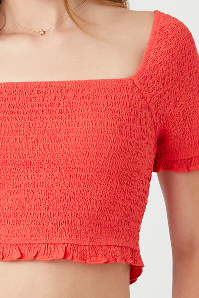  Forever 21 Smocked Square-Neck Crop Top - cayenne - Bonton