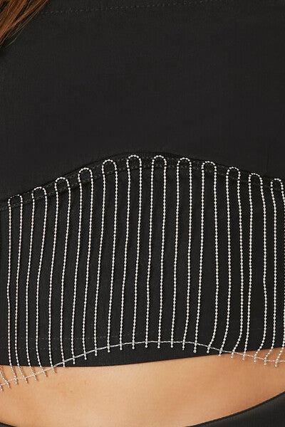  Forever 21 Rhinestone Fringe Tube Top - black - Bonton
