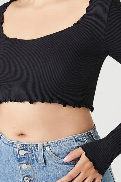 Forever 21 Seamless Lettuce-Edge Crop Top - khaki - Bonton