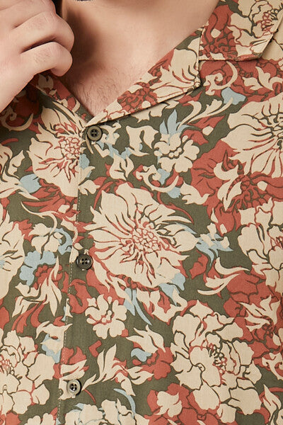  Forever 21 Twill Floral Print Shirt - olive multi - Bonton