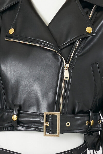  Forever 21 Cropped Faux Leather Moto Jacket - black-swatch - Bonton