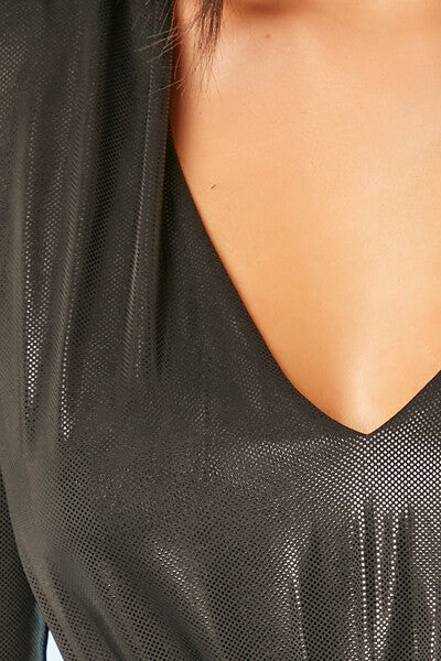  Forever 21 Metallic Knit V-Neck Top - black - Bonton