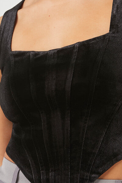  Forever 21 Velvet Bustier Cropped Tank Top - black - Bonton