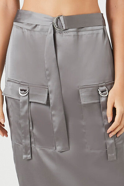  Forever 21 Satin Cargo Maxi Skirt - dark-grey - Bonton