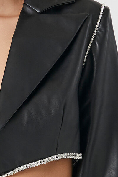  Forever 21 Cropped Faux Leather Jacket - black-swatch - Bonton