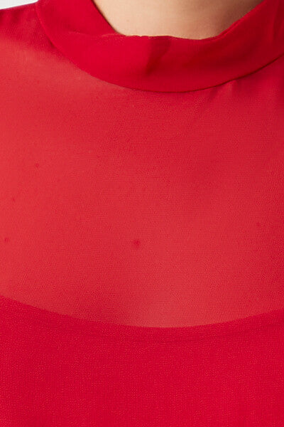  Forever 21 Chiffon Mock Neck Bodysuit - red - Bonton