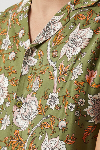  Forever 21 Ornate Floral Print Shirt - olive multi - Bonton