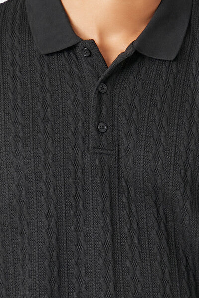  Forever 21 Textured Short-Sleeve Polo Shirt - black - Bonton
