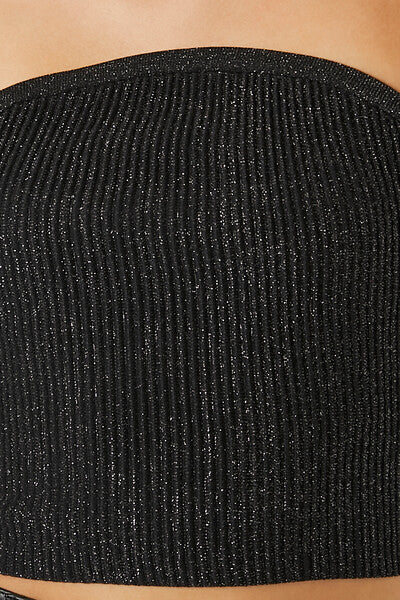  Forever 21 Cropped Sweater-Knit Tube Top - black - Bonton