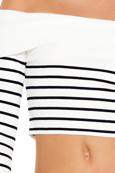  Forever 21 Striped Off-the-Shoulder Sweater - white black - Bonton