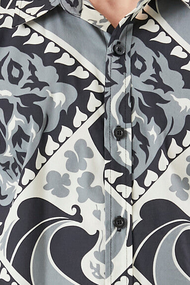  Forever 21 Ornate Print Curved-Hem Shirt - grey multi - Bonton