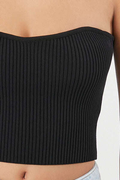  Forever 21 Sweater-Knit Cropped Tube Top - black - Bonton