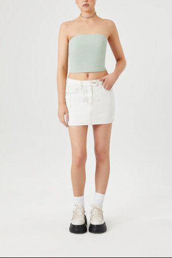  Forever 21 Seamed Denim Mini Skirt - white - Bonton