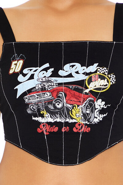  Forever 21 Hot Rod Corset Crop Top - black multi - Bonton