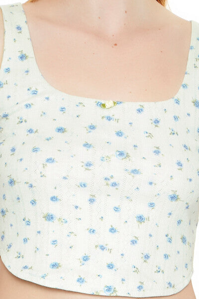  Forever 21 Cropped Floral Print Tank Top - blue multi - Bonton