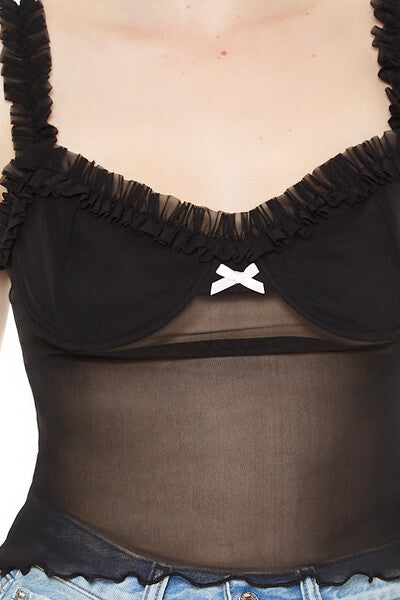  Forever 21 Mesh Ruffle Bustier Cami - black - Bonton