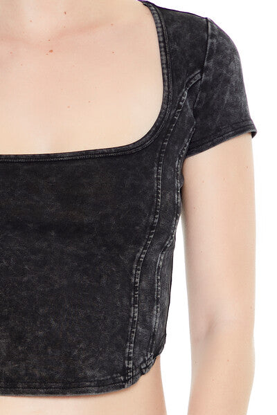  Forever 21 Mineral Wash Cropped Tee - black - Bonton
