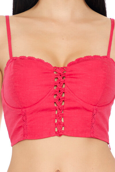  Forever 21 Crisscross Bustier Cropped Cami - hot pink - Bonton