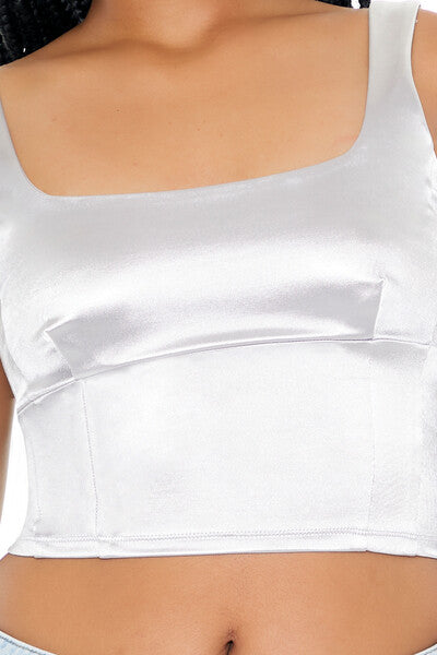  Forever 21 Square-Neck Crop Top - silver - Bonton