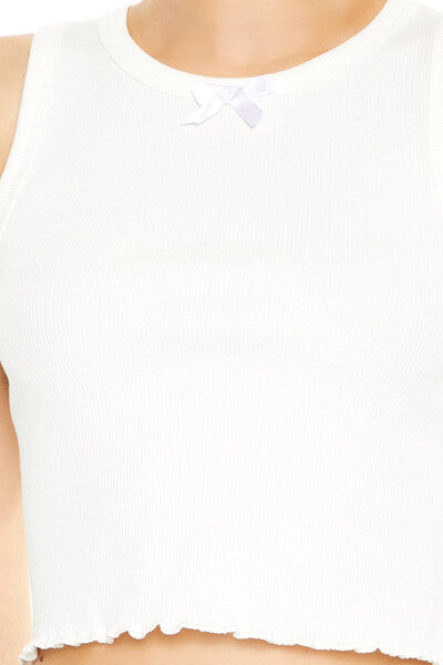  Forever 21 Lettuce-Edge Bow Tank Top - white - Bonton