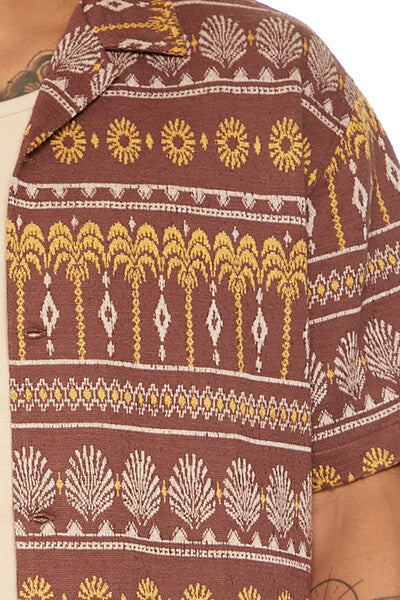  Forever 21 Geo Print Cuban-Collar Shirt - chocolate multi - Bonton
