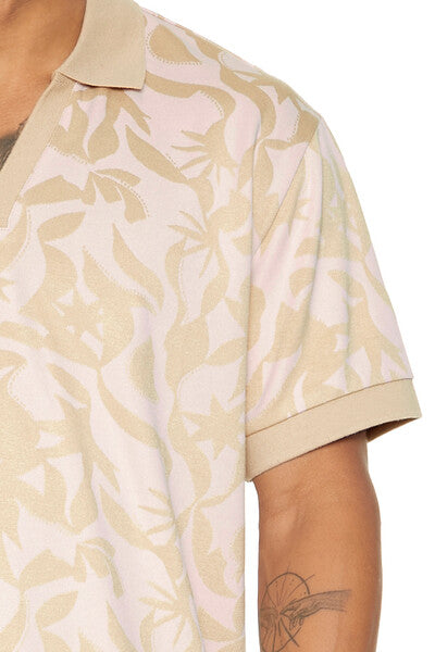  Forever 21 Sweater-Knit Geo Print Polo Shirt - baby pink taupe - Bonton