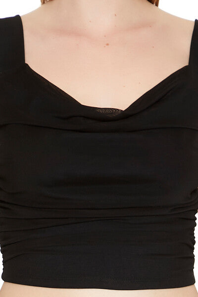  Forever 21 Mesh Cowl Crop Top - black - Bonton