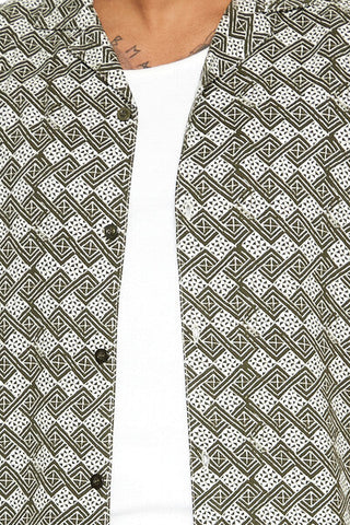 Geo Print Cuban-Collar Shirt