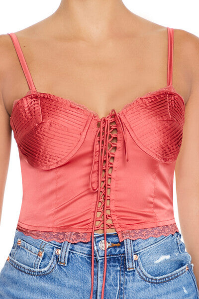  Forever 21 Satin Lace-Up Bustier Cami - faded rose - Bonton