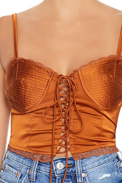  Forever 21 Satin Lace-Up Bustier Cami - faded rose - Bonton