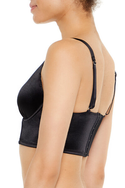  Forever 21 Satin Hook-and-Eye Bra - black - Bonton