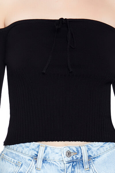  Forever 21 Off-the-Shoulder Sweater-Knit Top - white - Bonton
