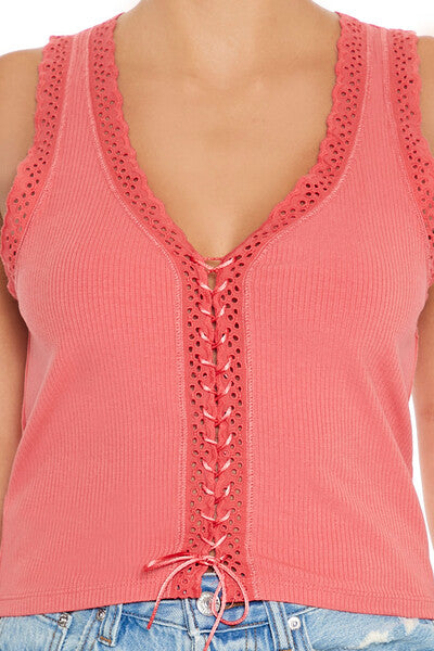  Forever 21 Ribbed Lace-Up Tank Top - white - Bonton