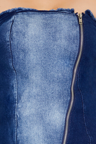  Forever 21 Zip-Up Denim Tube Mini Dress - dark-denim - Bonton