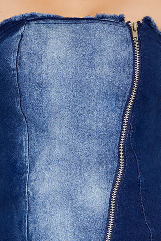 Zip-Up Denim Tube Mini Dress