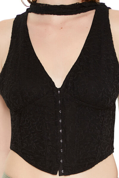  Forever 21 Lace Sash Corset Crop Top - black - Bonton