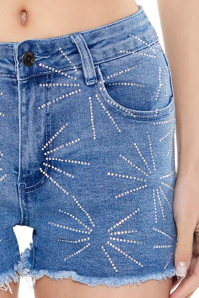  Forever 21 Frayed Rhinestone Denim Shorts - medium-denim - Bonton