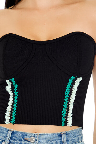  Forever 21 Embroidered Sweater-Knit Tube Top - black multi - Bonton