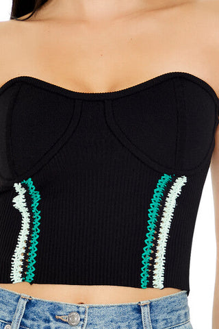 Embroidered Sweater-Knit Tube Top