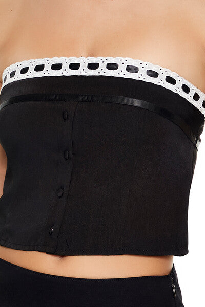  Forever 21 Crochet Lace Tube Crop Top - black white - Bonton