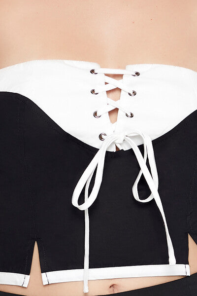  Forever 21 Colorblock Lace-Up Tube Crop Top - black multi - Bonton