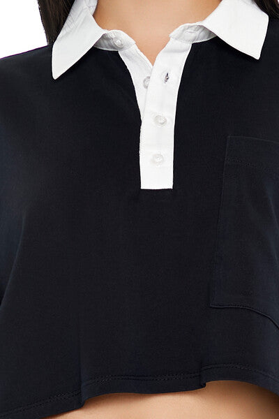  Forever 21 Cropped Rugby Shirt - black white - Bonton