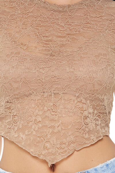  Forever 21 Cropped Lace V-Hem Tee - white - Bonton