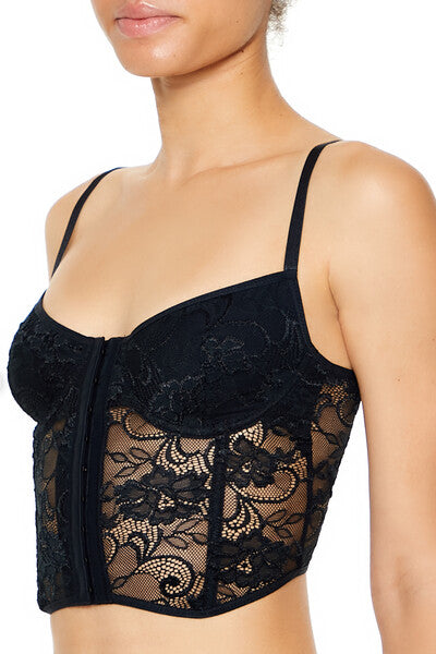  Forever 21 Sheer Lace Underwire Corset Bra - black - Bonton