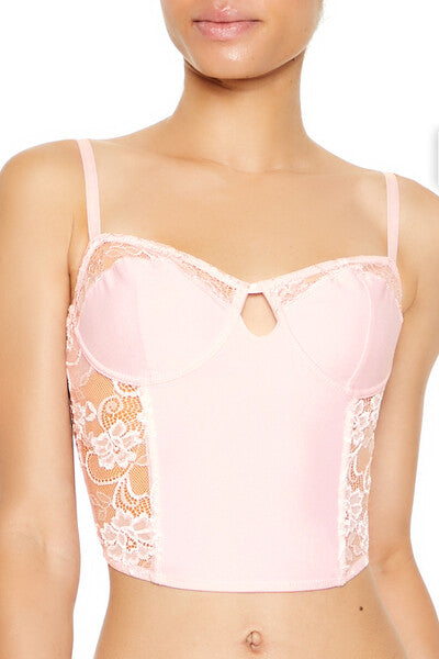  Forever 21 Sheer Lace Underwire Corset Bra - pink - Bonton