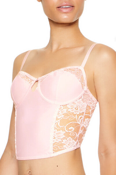  Forever 21 Sheer Lace Underwire Corset Bra - pink - Bonton