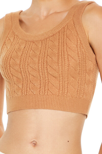  Forever 21 Cable Sweater-Knit Crop Top - camel - Bonton