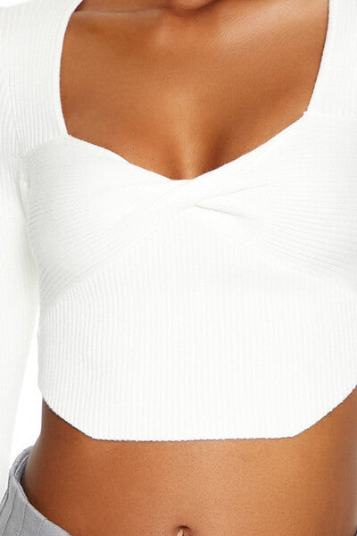  Forever 21 Twisted Sweater-Knit Crop Top - white - Bonton