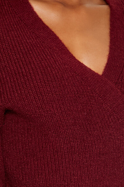  Forever 21 Drop-Sleeve Wrap Sweater - burgundy - Bonton