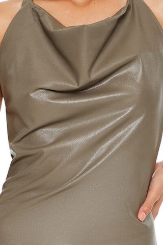 Faux Leather Halter Mini Dress